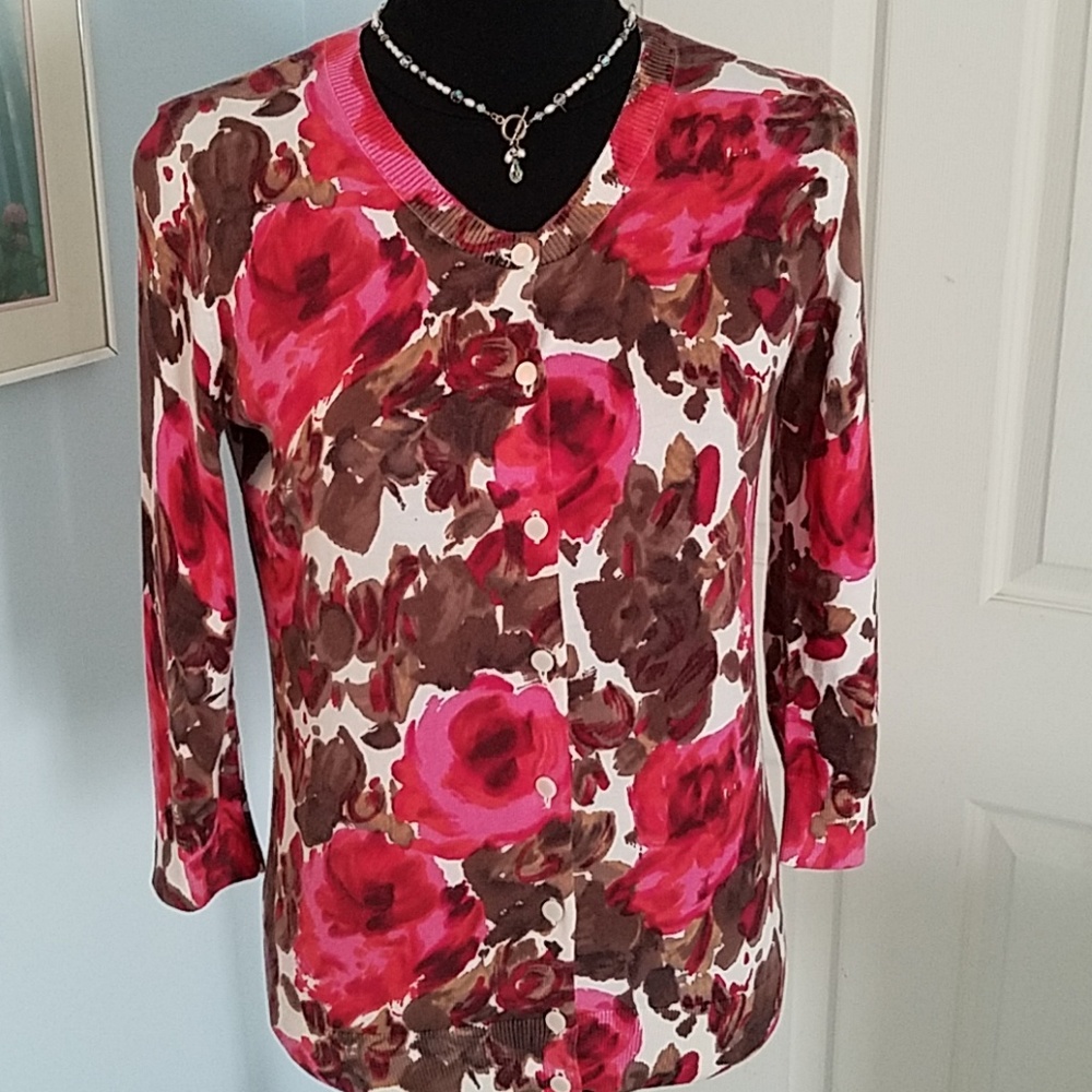 Talbots Charming Cardigan Autumn Roses